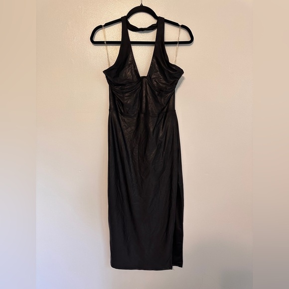 Naked Wardrobe Extra Drippin’ Faux Leather Crossover Halter Midi Dress NWT Large - Picture 3 of 9